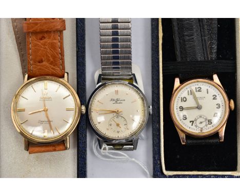 THREE GENTS WRISTWATCHES, to include a yellow metal Omega Automatic, round champagne dial signed 'Omega Automatic, Seamaster 