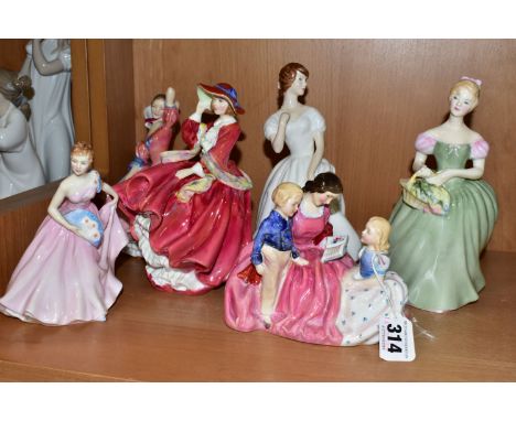 SIX ROYAL DOULTON FIGURINES, comprising 'Clarissa' HN2345 (extensive crazing and cracked), 'Patricia' HN2715 (small scratches