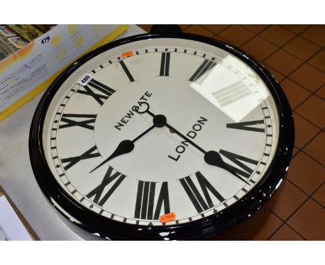 WALL CLOCK, a circular battery powered wall clock with Roman numerals, inscribed Newgate London, diameter 50cms (1)