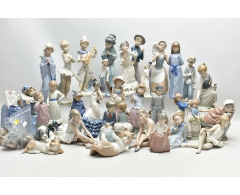 SIX LLADRO FIGURES, TWENTY SIX NAO FIGURES AND THREE OTHER SPANISH PORCELAIN FIGURES, the Lladro comprising Sayonara, no.4989