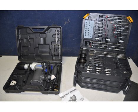 A ENERGER ENB465DRH ROTARY HAMMER in a case (PAT pass and working) along with a JCB drill bit and screwdriver bit set approxi
