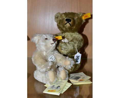 TWO STIEFF BEARS WITH ORIGINAL TAGS AND LABELS, the larger bear is from the Classic series '1920 Classic Teddybear', height 2