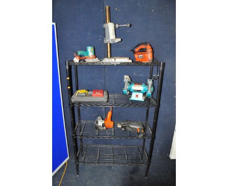 A SELECTION OF POWERTOOLS to include a Black and Decker KS400E jigsaw, Black and Decker KD355RE drill, Black and Decker DN44-