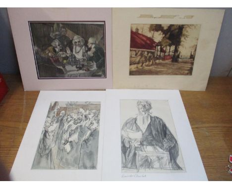 Two Feliks Topolski 1907-1989 (Barristers Chambers) and (Call right at the middle Temple), both signed and dated 1961, lithog