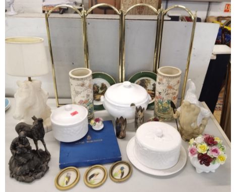 A mixed lot to include a pair of Japanese cylinder vases, mixed ceramics to include Royal Adderley, Royal Worcester, a Gnome,