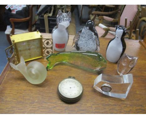 A mixed lot to include a Short & Mason compensated barometer, a LM Hof dressing table clock with mother of pearl face, and va