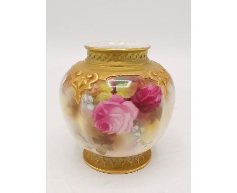 A Royal Worcester vase by H Martin decorated with roses 10cm h Location: 5.1 