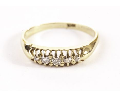 A vintage 18ct gold five stone diamond ring, with graduating old cuts in claw mounts, in retailers box (2) 