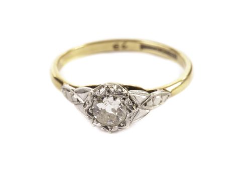 An Art Deco diamond solitaire engagement ring, having a single old cut shallow stone in a platinum illusion setting, approx 0