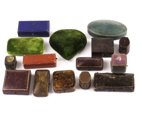A collection of antique and vintage jewellery boxes and cases, including several ring, brooch and other small boxes from reta
