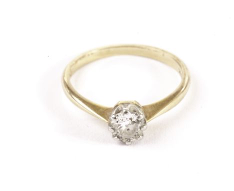 A diamond solitaire engagement ring, the approx 0.5ct old cut stone in platinum claws on an 18ct gold band 