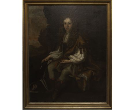 Follower of Sir Thomas Gainsborough (1727-1788), a large 18th century oil on canvas portrait of a young man, with lace jabot,