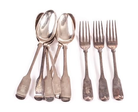 A small group of Officer’s Mess silver flatware of matching design, all marked with a crowned number 72, with various assay a