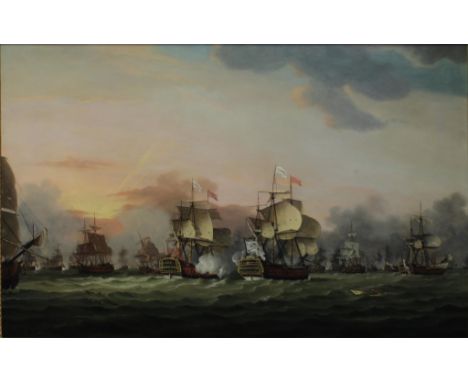 Thomas Luny (British, 1759-1837),  The Battle of the Saintes  Signed and dated 1782, oil on canvas, 74.25cm x 120.5cm  Proven