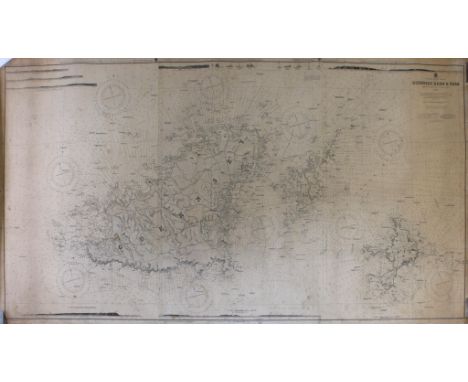 A large 19th century Channel Islands sea chart, 'Guernsey, Herm and Serk, surveyed by Commander Sidney &amp; J. Richards Mast