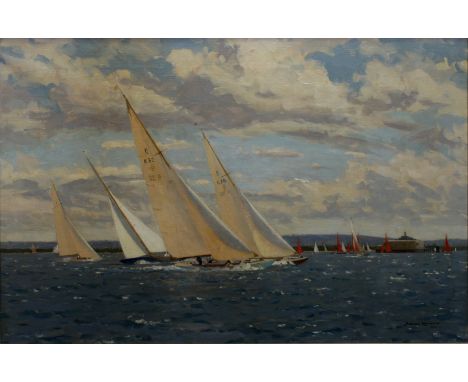 Norman Wilkinson (British, 1878-1971), Racing ships in the Solent Signed and dated 1942, oil on canvas, 59.5cm x 90.5cm  Prov