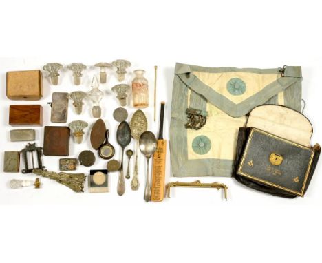 A MINIATURE 'AUTOGRAPH' CRICKET BAT, A BRASS NAVETTE SHAPED SNUFF BOX AND COVER, A QUANTITY OF VICTORIAN MOULDED OR CUT GLASS