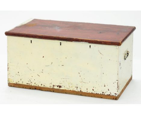 A VICTORIAN PINE TRUNK, LATER PAINTED WHITE, 5CM H; 90 X 49CM 