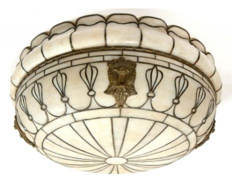 A LEADED GLASS HANGING LAMP SHADE, C1920, 50CM D