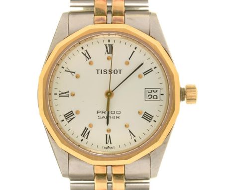A TISSOT PR 100 SAPHIR STAINLESS STEEL GENTLEMAN'S QUARTZ WRISTWATCH, CASED++CASE, DIAL AND GLASS IN GOOD CONDITION. WATCH NO