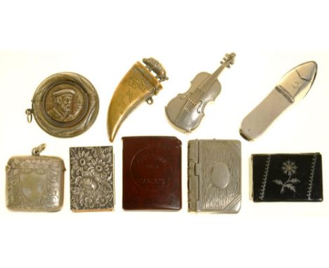 NINE VESTA CASES, INCLUDING A PLATED CLOG INCORPORATING A CIGAR CUTTER, A JOHN PLAYER AND SONS LIFEBUOY AND SAILOR'S HEAD, A 