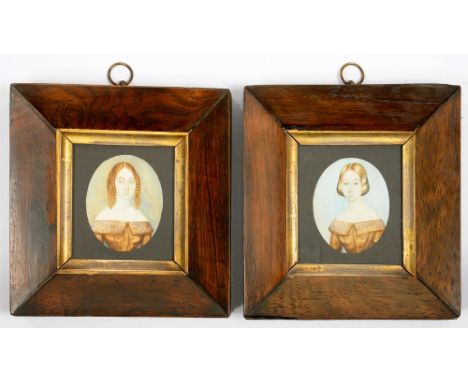BRITISH SCHOOL, 19TH C, PORTRAIT MINIATURES OF TWO YOUNG GIRLS CALLED MARY AND ELIZABETH STACY, WATERCOLOUR, OVAL, 7 X 5.5CM,