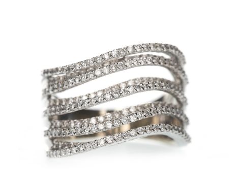 DIAMOND DRESS RING, the tiered bezel set with rows of round brilliant cut diamonds totalling very approximately 3.00 carats, 