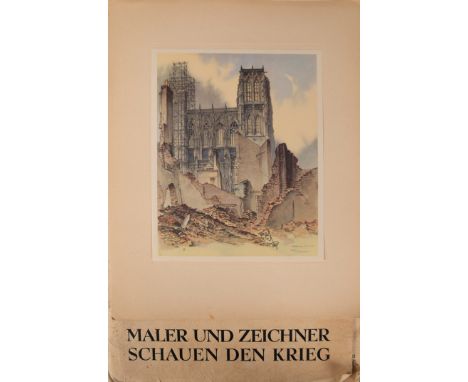 Mappe mit 16 Drucken "Maler und Zeichner schauen den Krieg", mit Widmung dat. 1942, Drucke nach Gemälden und Zeichnungen von 