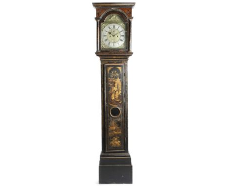 An 18th century black japanned longcase clock by Thomas Hickson of London, the eight day brass movement, with four turned and