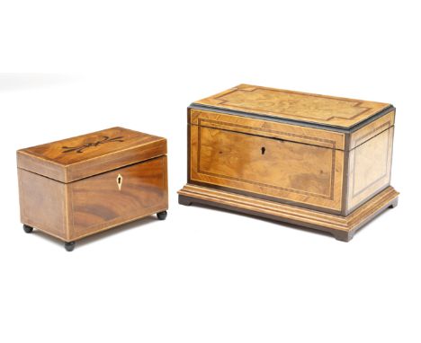 A Victorian kingwood and burr walnut casket, with ebonised and amaranth banding, the hinged lid revealing a mahogany hinged l