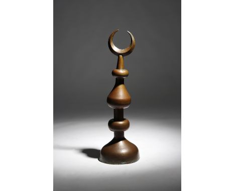 An Ottoman Islamic copper crescent form finial, the base edged with initials 'AJ' and the date '1922', possibly 18th / 19th c