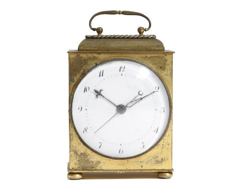A small French Directoire gilt brass travelling clock by Janvier, the brass movement with an outside countwheel, the circular