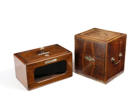 A Victorian walnut country house letter box, with mother of pearl inlay, the hinged lid with a single slot and turned knob ha