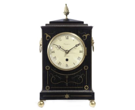 A late Regency ebonised and brass inlaid bracket clock by Barwise of London, with an eight day brass movement, the circular d