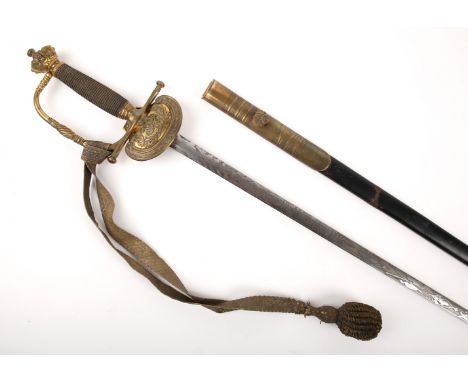 Victorian court sword by Clowes and Woodward, Dame St, Dublin, the straight unfullered blade etched with scrolling foliate mo