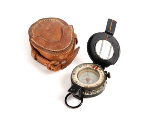 WWII British Army prismatic compass MKIII, broad arrow marked with serial number B174596, maker marked "FB &amp; S (1932) Ltd