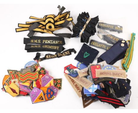 Irish and All World army and navy cloth badges. A large collection of Irish Army cloth unit flashes and rank insignia (75), A