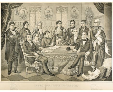 Ireland's Illustrious Sons, large-scale lithograph depicting Irish patriots from throughout the ages, depicting Daniel O'Conn