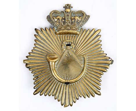 Light Company shako plate. A brass, Light Company of Infantry, bell-top shako plate, centred by a bugle suspended from a knot