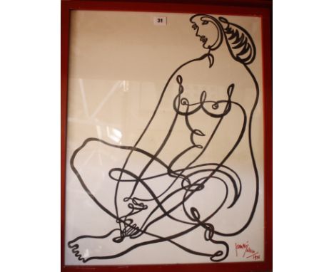 Jean Negulescu (Romanian/American, 1897-1993) Abstract figures Continuous line drawing, a pair Signed lower right and dated 1