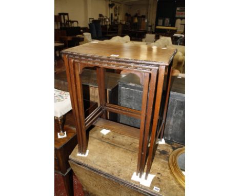 Nest of three mahogany coffee tables, modern oval mirror, stool, a pair of early Victorian carved rosewood salon chairs, a ma