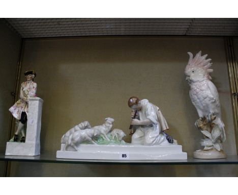 A Herend figure group of shepherd boy with sheep, 41cm long, a Royal Worcester figure 'Reflections', 32cm high, china cockato