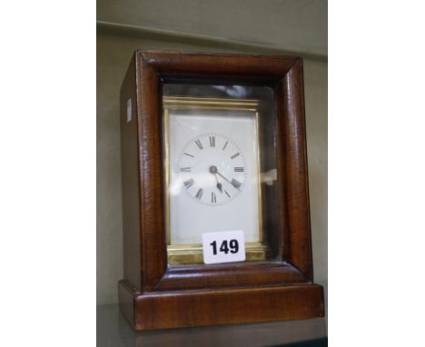 A French brass carriage clock, unsigned, late 19th century, the eight-day gong striking movement with silvered platform lever