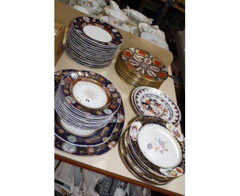 A quantity of Hamilton Imari patterned dinner plates (11), Ashworth Ironstone china dinner plates, side plates and other dinn