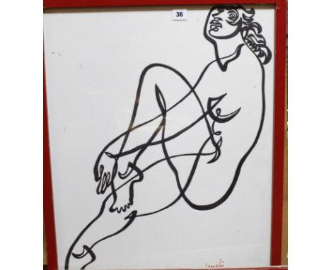 Jean Negulescu (Romanian/American, 1897-1993) Abstract figures Continuous line drawing, a pair Signed and dated 1976 65cm x 5