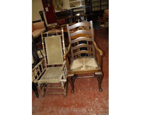 An American style rocking chair and an oak ladder back elbow chair. Best Bid