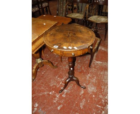 Mahogany banded miniature drum tripod table