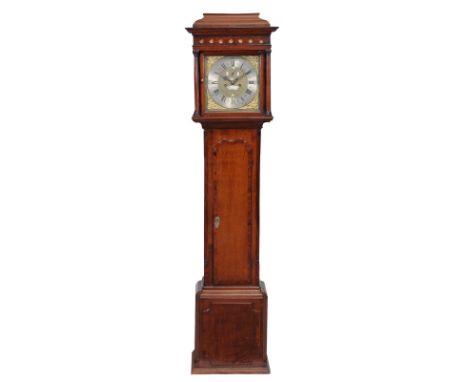 A George III mahogany banded oak eight-day longcase clock, the four pillar rack and bell striking movement with 12 inch squar