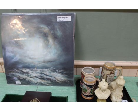 Chris and Steve Rocks, two limited edition prints 'Stormnight' and 'Rocks' plus various steins and busts etc