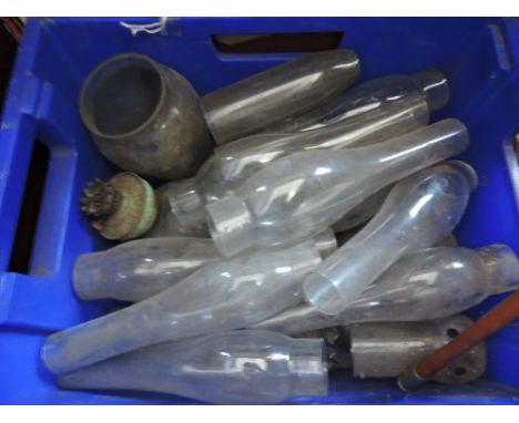 A quantity of Victorian and later oil lamp chimneys, assorted opaque glass shades, ceramics and sundries